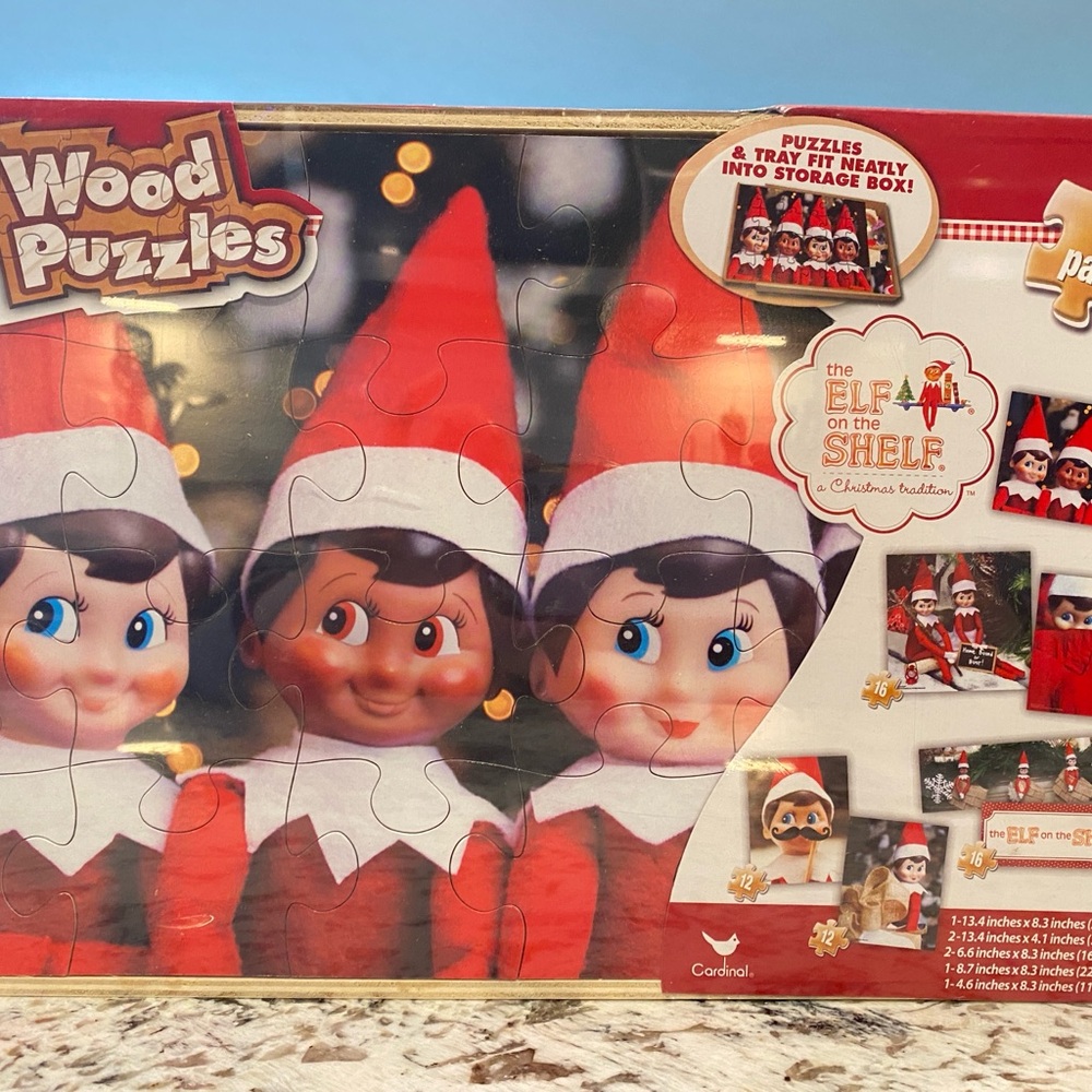 Elf on the Shelf 7 wooden puzzles with storage box